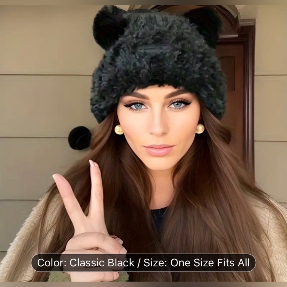 Fuzzy bear hat brand new in black